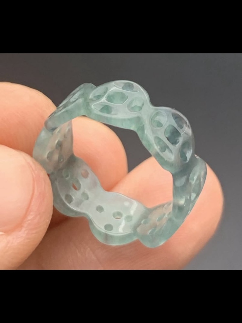 Certificate jadeite Jade green wealth coin money ring size4.75